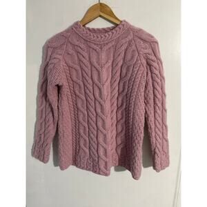 Aran Woollen Mills cable knit sweater women’s size L pink merino wool Ireland